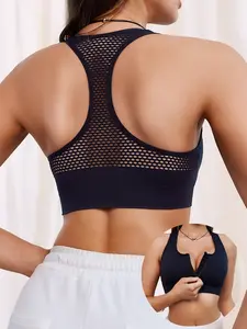 Women's Seamless Front Zip Sports Bra, Backless Hollow Out Design, Breathable Quick-Dry, Outdoor Wear, Ladies' Underwear