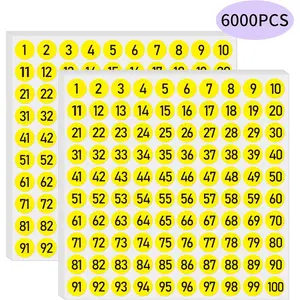 6000 count Number Labels Stickers, 0.4" Consecutive Number Stickers 1-100, / Resistant Self-Adhesive Vinyl Numbered Sticker, Use for Inventory, Storage, Organizing- Yellow