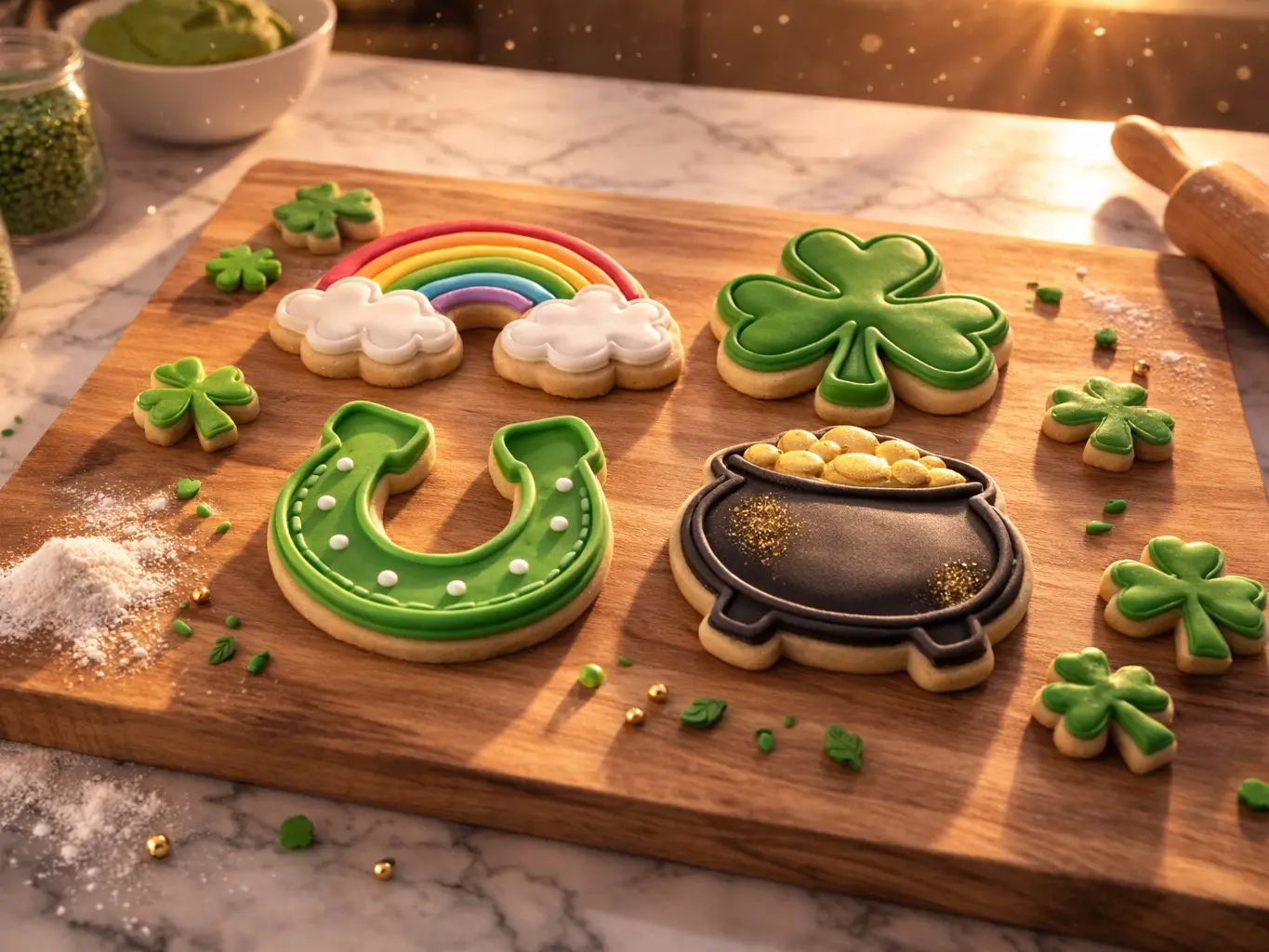 St. Patrick's Day Standard-Size Bakeware Cookie Cutter Set - Printed Shamrock, Rainbow, Horseshoe, Pot of Gold Cookiecutters for Clean Cuts