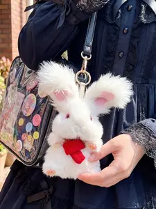 1pc Cute Realistic Rabbit Keychain Charm — Soft, Lifelike Plush Keyring & Bag Accessory. An Ideal Small Gift for Parties and Events, a Charming Bag Decoration, the Perfect Present for Your Girlfriend, and a Creative Gift Idea for the Back-to-School Season