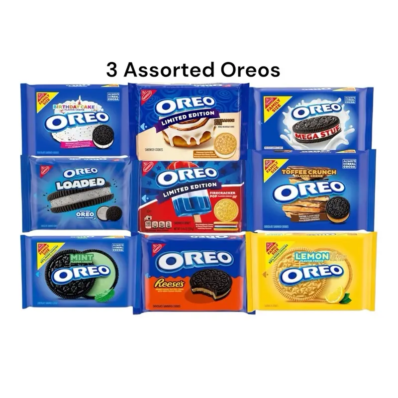 Assorted Oreo Cookie Bundle of 3- Birthday Cake, Cinnamon, Lemon, Mint, & More (Flavors Will Vary)