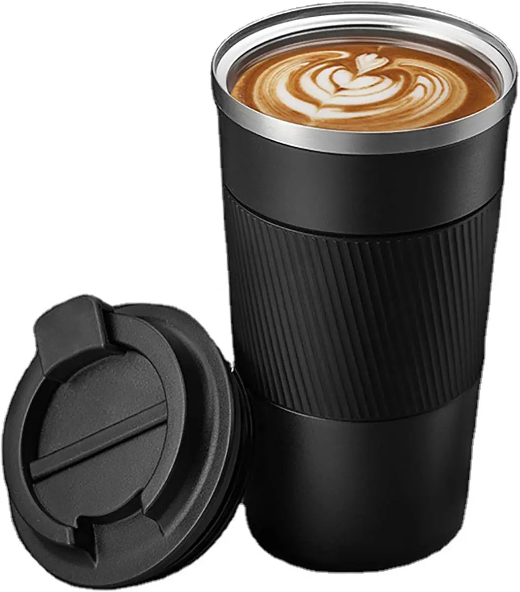 17oz Stainless Vacuum Coffee Travel Mug for Ice Drink & Hot Beverage, Wall Travel Cups with Spill Lid for Men and (BLACK)