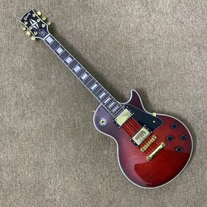 22 frets guitar, flame maple top, white binding, gold hardware, HH pickup,Solid mahogany body, rosewood fingerboard, 22 frets, 6 strings