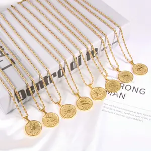 Zodiac Necklace Golden/Silver Coin Twisted Chain Women's Jewelry