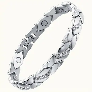 1 piece of ladies' magnetic bracelet, ladies' ultra-strong magnetic bracelet, ladies' magnetized titanium steel crystal bracelet, adjustable bracelet length with size tools, Christmas or birthday gift