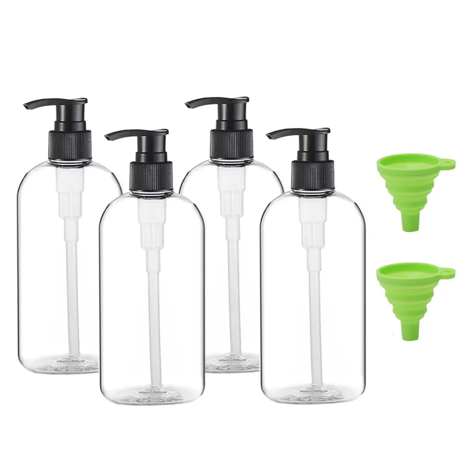 4Pcs Empty Plastic Pump Bottles Dispenser 16oz/500ml Portable Clear BPA-Free Cylinder Shampoo Lotion Hand Pump Bottle Durable Refillable Containers - Home Improvement.