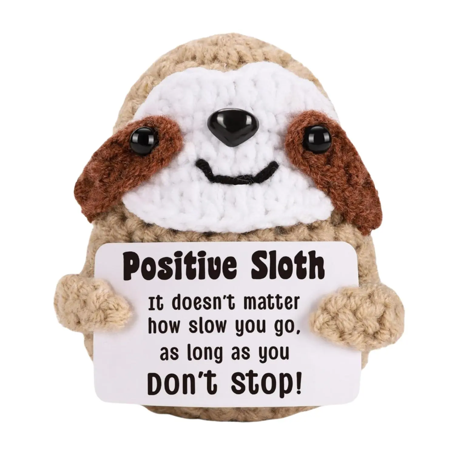 Positive Crochet Sloth, Handmade Durable Soft Fluffy Emotional Support Knitted Sloth with Positive Card, Cheer Up Gift for Friends Family Or Coworkers, Stuffed Animal Gift, Soft Cuddly Gift, Soft Huggable, Handmade Crochet Figure, Amigurumi