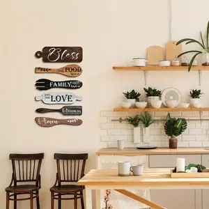 Wooden Wall Decor, 6 Counts/set Letter & Food Pattern Wall Art, Wall Decor for Home Kitchen Dining Room, Home Decor, Ornaments