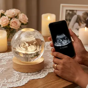 Customizable Baby Memorial Colorful Crystal Night Light - Embedded with Ultrasound Photo,  Meaningful Gift for New Parents, Baby Shower, 100-Day Banquet, 1st Birthday Celebration, Pregnancy Memorial, Parent-Child Memorial, Baby Dedication, Anniversary