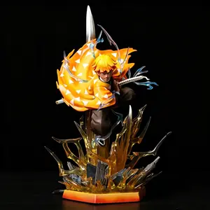 Demon Slayer Mitsuri Kanroji Figure, Lightning Breathing Scene, Glow Base, Lightning Effect, Triangle Pattern, Rock Stand, Collectible