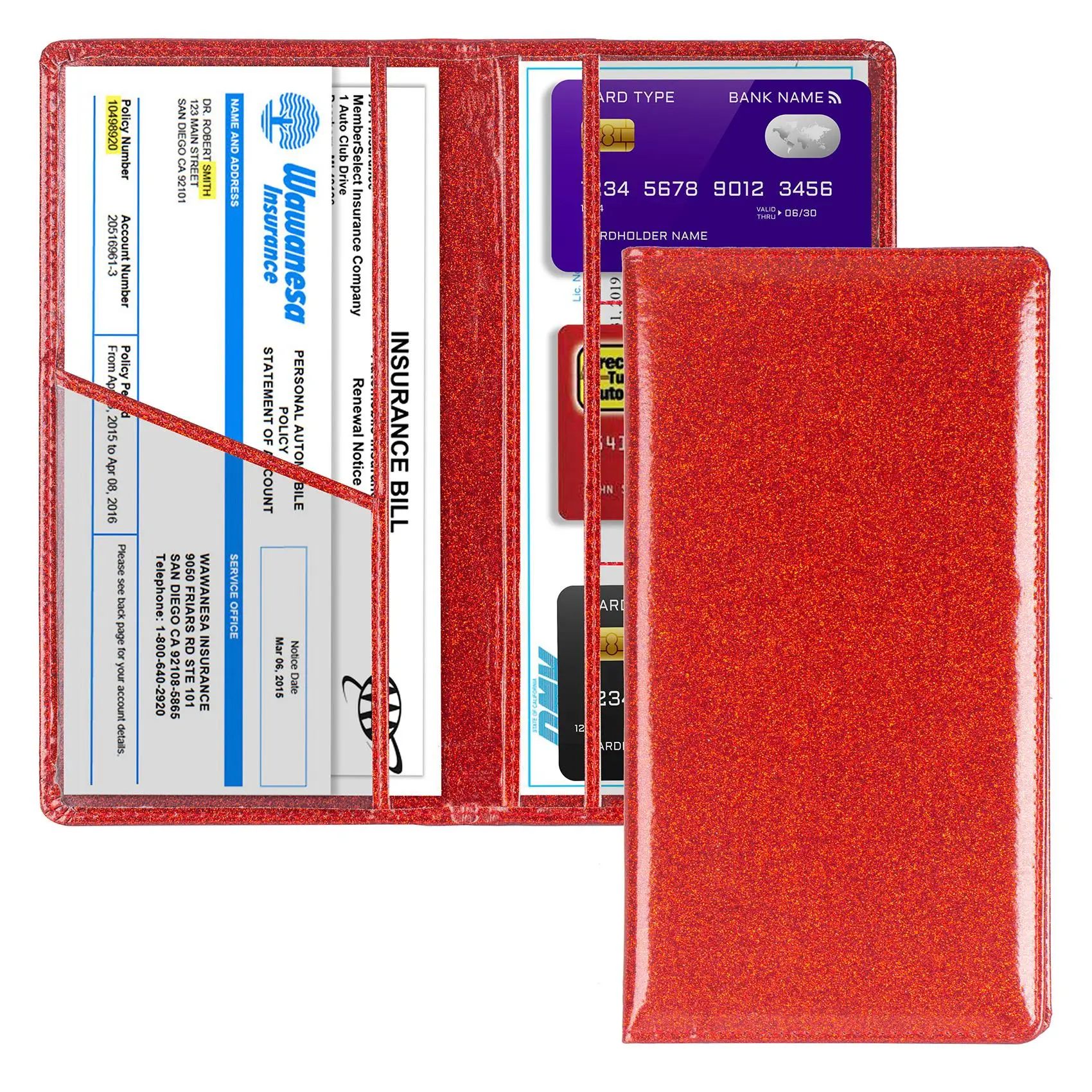 Portable Car Card Holder, 1 Count Fashion Shiny Case Design Bill & Card Storage Folder, Vehicle License & Document Compartment Organizer