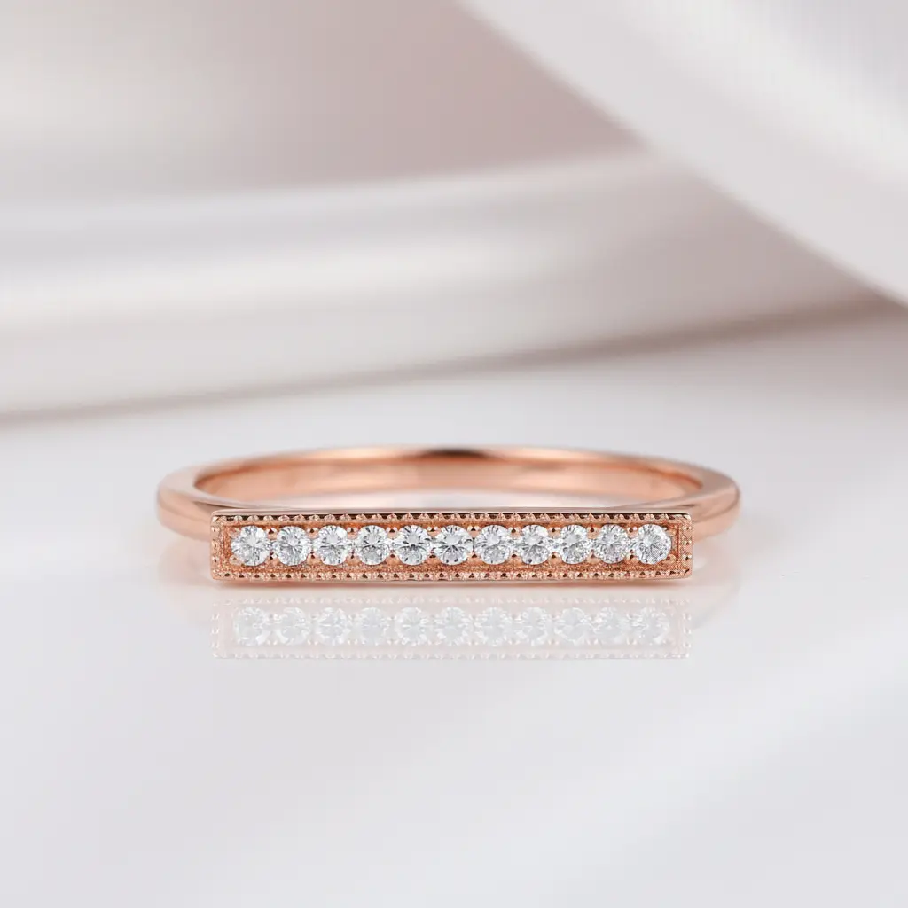 14k Rose Gold Elegant Wedding Band 0.07ct Natural Diamond
