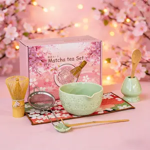 8pcs Bamboo Matcha Whisk Set Powder Kit, Matcha Making Tea Starter Kit, Ceremonial Matcha Kit, Ceremony Tea Set, Matcha Sifter, Bowl Included, Ideal Gift for Women & Beginners