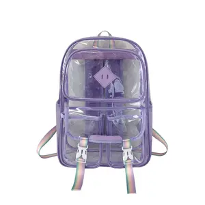 Clear Backpack for School, Heavy Duty PVC Transparent Bookbag with Reinforced Straps Stitches, Clear Bag for Stadium Events Girls Boys, Large Capacity Backpack for Security College Work