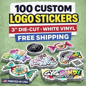 Custom Logo Stickers – “100 3inch” Waterproof Vinyl Die-Cut Fast Print for Businesses Creatives & Events