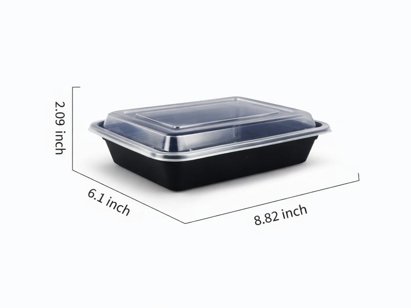 28oz One Time Use Plastic Black BPA Free Food Prep Containers, Nuts Container, Bento Box, Fast Food Take Out Box, BBQ Box, Portable, Stackable, Extra Thick, Microwavable, Freezer Safe, Disposable, Leak proof, Dish Washer Safe