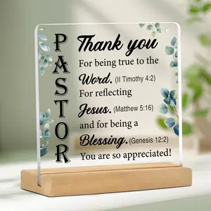 Christian Acrylic Plaque, Pastor Appreciation Gift, Desktop Decoration Sign with Wooden Base, Home Decor for Living Room Bedroom Dining Room Coffee Shop Bar