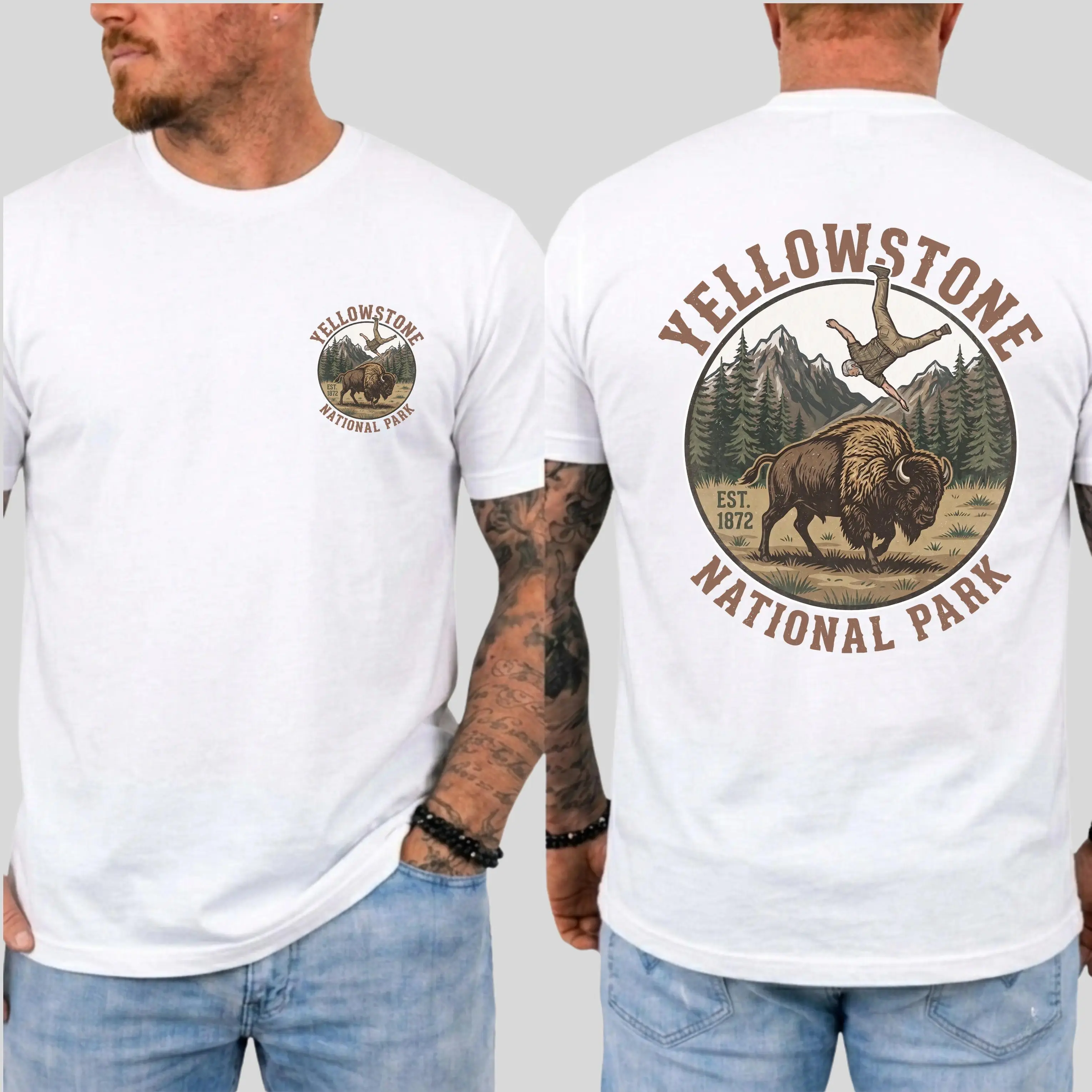 Vintage Graphic Yellowstone Bison T-Shirt, Funny National Park Graphic Tee, Unisex Cotton Shirt, MADE IN USA