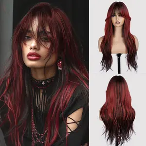 Big curly hair wig with purple red gradient 28 inches 13 * 4 front lace hair patch, big wavy curls