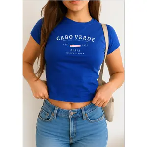 Cabo Verde Baby Tee, Cape Verde Y2K Crop Top, Vintage Flag Shirt, West African Island Pride T-Shirt for Women