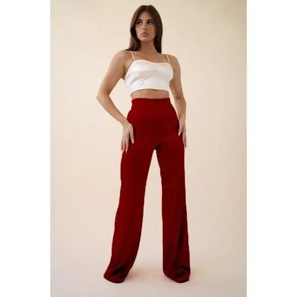 Sculpt & Shine Satin High Waist Pant - BURGUNDY