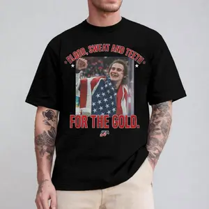 Jack Hughes Blood Sweat and Teeth Shirt, USA Hockey Olympic Gold T-Shirt, Golden Goal Graphic Tee