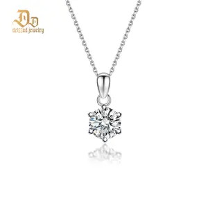 Delzzad 1ct Round Six-Prong Pendant D Color VVS Synthetic Moissanite S925 Women Solitaire Necklace Chain Perfect for Any Occasion & Everyday Wear Engagement Anniversary Mother's Day Christmas Lover Gifts