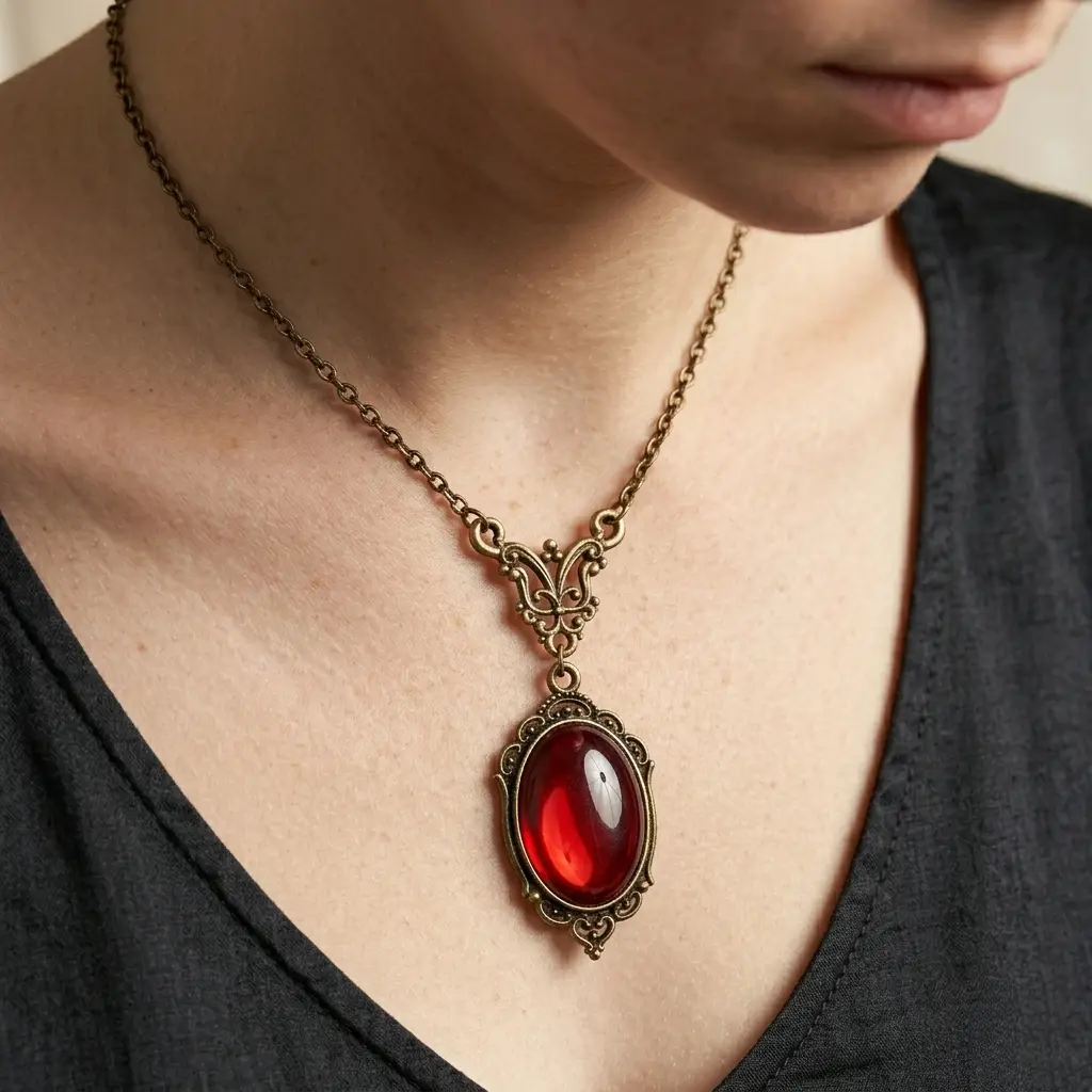 Women's Vintage Gothic Victorian Motif Oval Gemstone Alloy Pendant Necklace - Ins Style Whimsigoth Look Costume Jewelry, Ideal Gift for Females, Gothic Necklaces, Whimsigoth Aesthetic, Costume Wear, Women Who Appreciate Unique Accessories