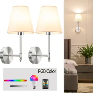 2P No Wiring Wall Mounted Light, Dimmable Wall Lamp, Need to Punch a Hole, 1200 mAh Rechargeable RGB Bulb, Short Wall Light Dimmable Warm White For Stairs, Bedrooms, Hallways, Indoor Decorative Lighting with Remote Controls