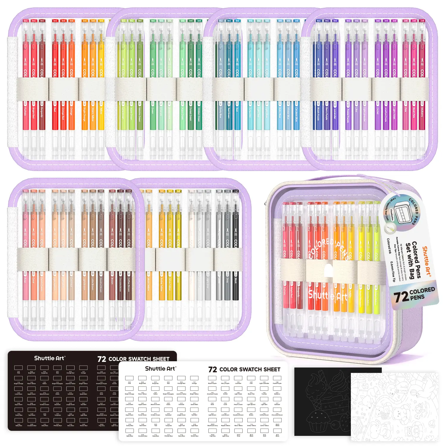 Shuttle Art-Colored Pens 22/24/30/72 Colors Cute Journal Pens 0.6mm Fine Point Colored Gel Pens for Black Paper Adult Coloring Writing Drawing Journaling Note Taking School Office Home,Design,Students