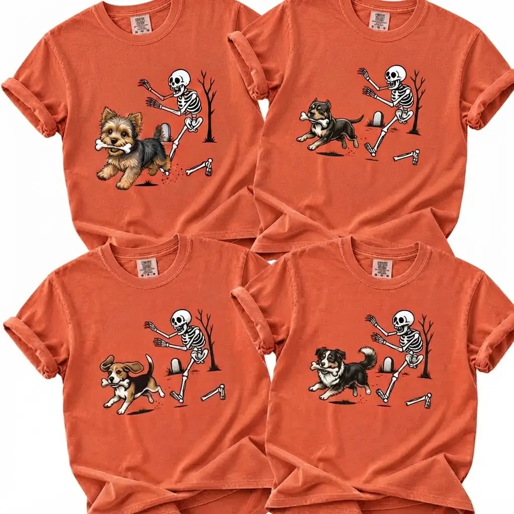 Custom Dog Skeleton T-Shirt, Spo0oky Season Halloween Dog Lover Gift, Personalized 50+ Breeds Graphic Tee