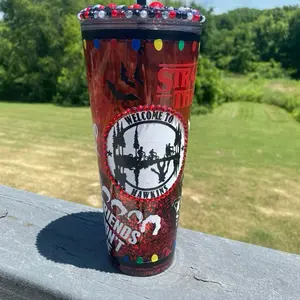 Starbucks Stranger Things Tumbler - Welcome to Hawkins Friends Don't Lie Design with Colorful Beads on Lid