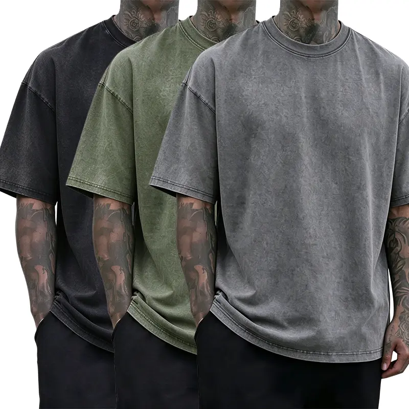Men’s 3-Pack Washed Loose-Fit T-Shirts, 230 GSM Heavyweight Cotton Basic Short-Sleeve Multi-Pack, Suitable for Summer, Autumn Wear, Multi-Pack Men's Short-Sleeve T-Shirts
