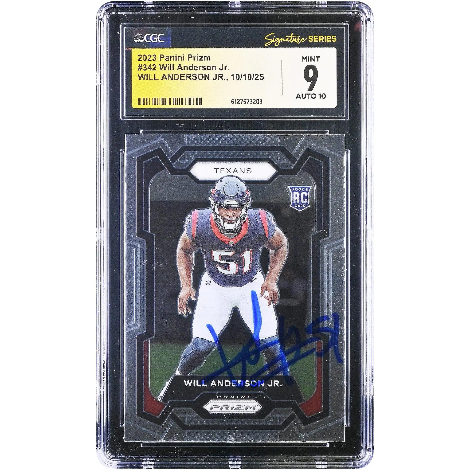 Will Anderson Jr. Houston Texans Autographed 2023 Panini Prizm #342 CGC Authenticated 9/10 Rookie Card - Fanatics Authentic Certified