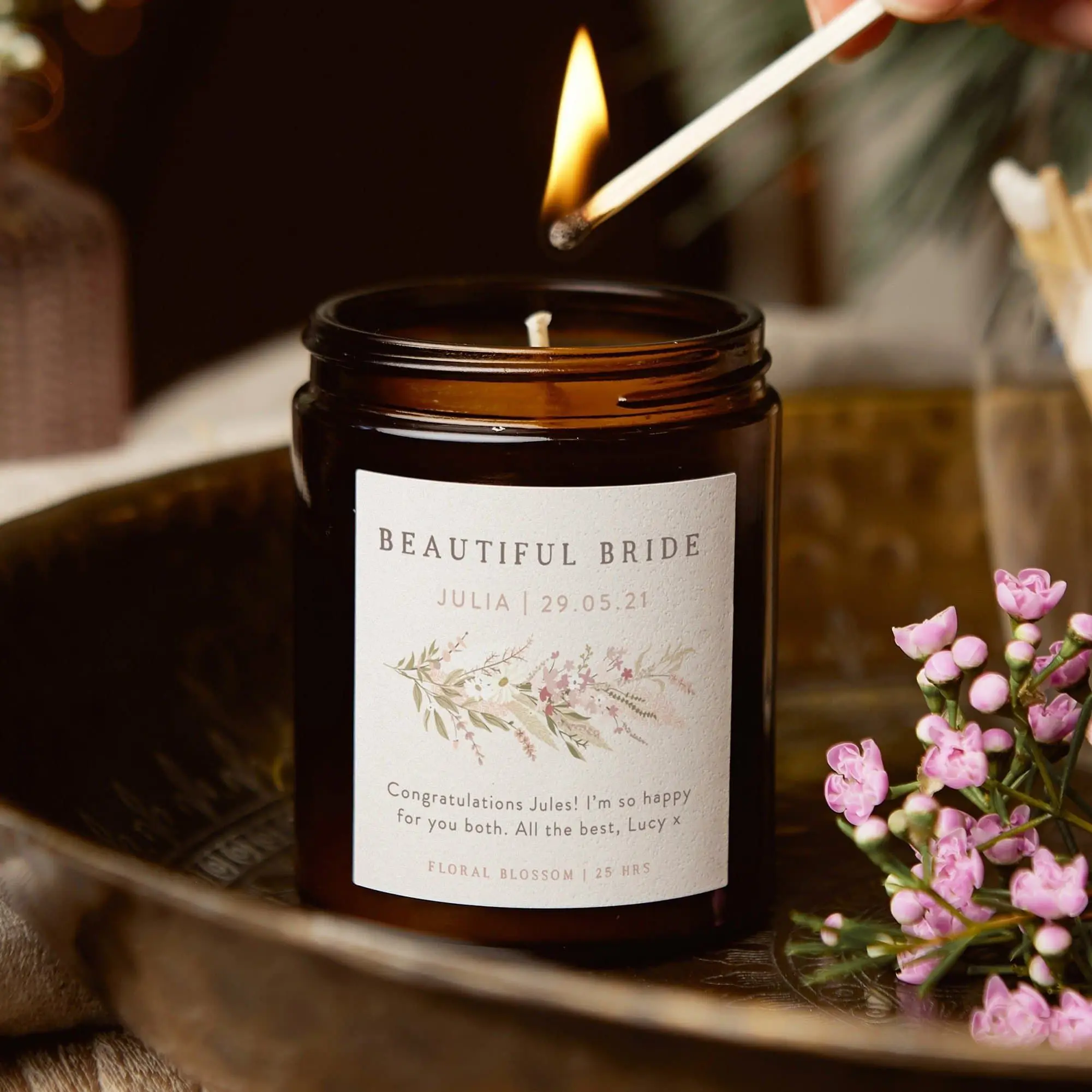 Wedding Gift for Bride Dried Flower Candle, Unique Personalised Wedding Gift for Couple, Bride
