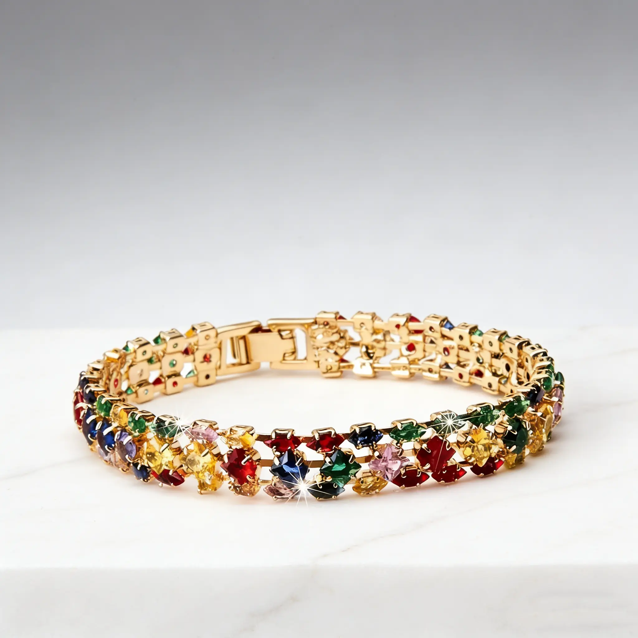 Women's Multicolor Stackable Bracelets - Elegant Bohemian Geometric Zirconia Chain, Secure Clasp, Trendy Sports Wristbands for Sports & Outdoor Use, Fashionable Bracelet, Layered Bracelet