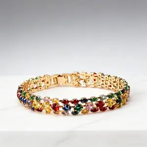 Women's Elegant Bohemian Colorful Geometric Zirconia Clasp Chain Bracelet, Sports Wristband with Zirconia Accents for Everyday & Holiday Parties