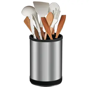 Rotatable Metal Utensil Holder – Kitchen Organizer with Multi-Compartment Silverware Storage Container, Countertop Cooking Spoon Caddy, Scratch-Resistant Design