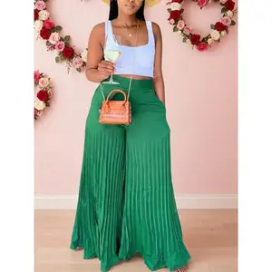 Women’s pleated wide-leg pants with pockets, spring and autumn casual high-waisted trousers for everyday wear, vacations, and parties
