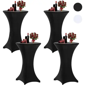 GFCC Spandex Cocktail Table Covers - 4 Pack 32x43 Inch Black Stretch Cocktail Tablecloth Fitted High Boy Round Table Cloths for Wedding DJ Bar Event Banquet Birthday