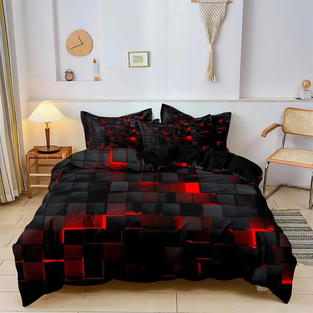 Geometric Pattern Digital Print Bedding Set, Includes 2 Pillowcases & 1 Quilt Cover, Soft Polyester Fiber, Christmas Gift, Soft Bedding Sets