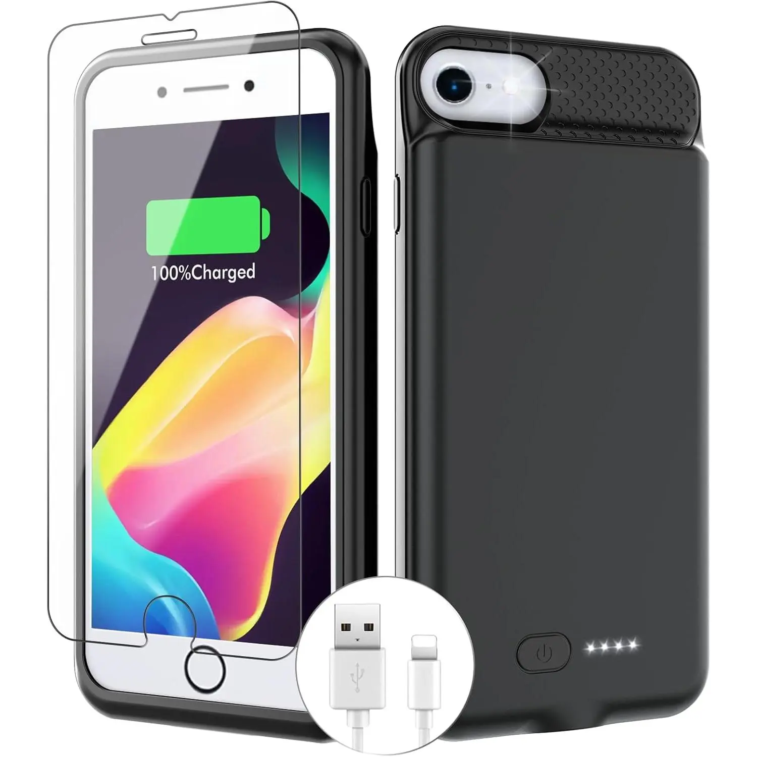 Case for iPhone SE(2022/2020)/8/7/6,?2025 New? Ultra Slim 6000mAh iPhone Charger Case Rechargeable Extended  Charging Case for iPhone 8/7/6s/6/SE(3rd/2nd gen),Black