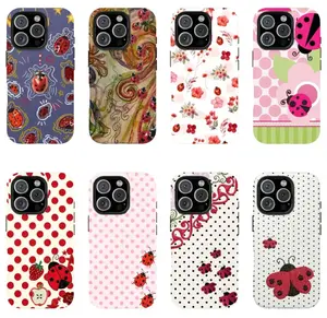 Whimsical Pink Ladybug Phone Case Cute Cottagecore Aesthetic – Adorable Ladybird Patchwork Polka Dot Floral Design, Kawaii Vintage Garden Cartoon Art Cute Case for iPhone 11–17