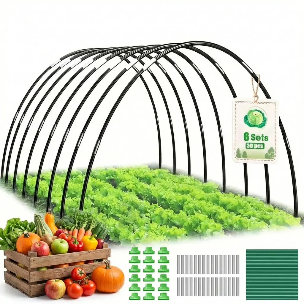 MQHUAYU 69" Arched Flexible Fiberglass Garden Hoops - Skin-Safe & Durable Rust-Free DIY Adjustable Greenhouse Set, No Tools Needed, with Clips & Connectors for Backyard Raised Bed Plant Support (for DIY Enthusiasts)