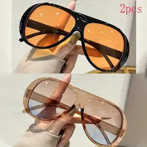 2pcs Decorative Large Frame Glasses | Fashion Glasses for Daily Use, Full Rim Design, Polycarbonate Frame and Lenses, Suitable for Various Holidays
