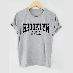 Brooklyn New York Sage Green Men Women T-Shirt, Retro Varsity Style Stars Graphic Tee, Distressed Urban City Souvenir Gifts Short Sleeve Apparel, Aesthetic Casual Athletic Vintage Borough Clothing Tee Shirt