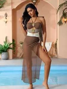 Women's Two-Piece Swimsuit Set, Halter Neck Design, Beachwear & Vacation Style, New Arrival Swimwear, Fashionable Women's Bathing Suit, Halter Bikini Top