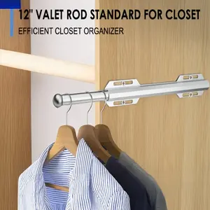 1pc 12-Inch Metal Clothes And Hat Rack Rod for Wardrobe, Pull-Out Style Clothes And Hat Rack Rod, Standard Telescopic Wardrobe Rod, Organization Rack, Pants Rack, Storage Clothing Rack, Wardrobe Hanging Rod
