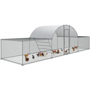 23ft Large Metal Chicken Coop, 3-Room Dome-Roof Poultry Pen w/Chicken Ladder and Resistant to Wind, Rain Cover