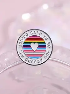 Letter & Heart Design Brooch, Round Shaped Enamel Pin for Women & Men, Pride 2025, LGBTQ Brooch for Daily Bag Decor, Fashion Accessory for Women & Men, Men Accessories Jewelry, Jewellery, Durable Metal Pins